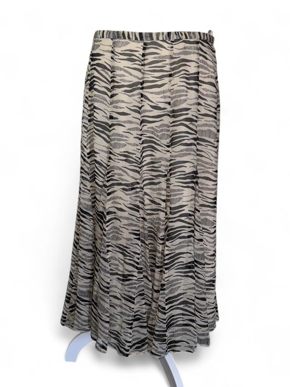 Valerie Stevens Silk Midi Skirt Black and Cream Zebra Print